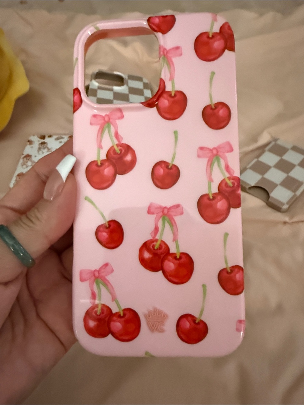 Velvet Caviar Pink Cherry Print 16 Pro Max  Iphone Case